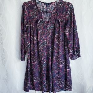 AEO Purple Paisley Boho Keyhole Long Sleeve Mini Dress